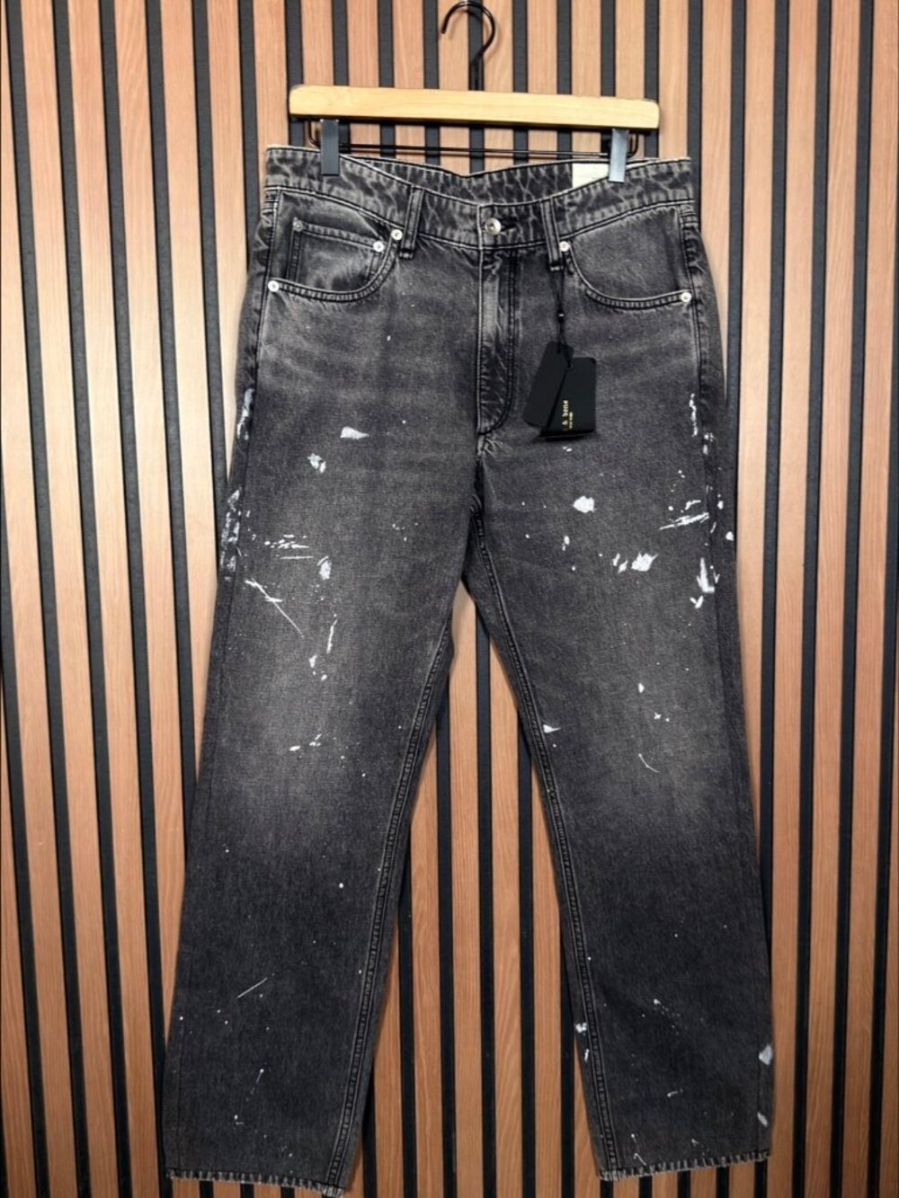 New Rag & Bone 31 x 32 Mens Gray Fit 4 Straight Rigid Denim Distressed Paint Spa